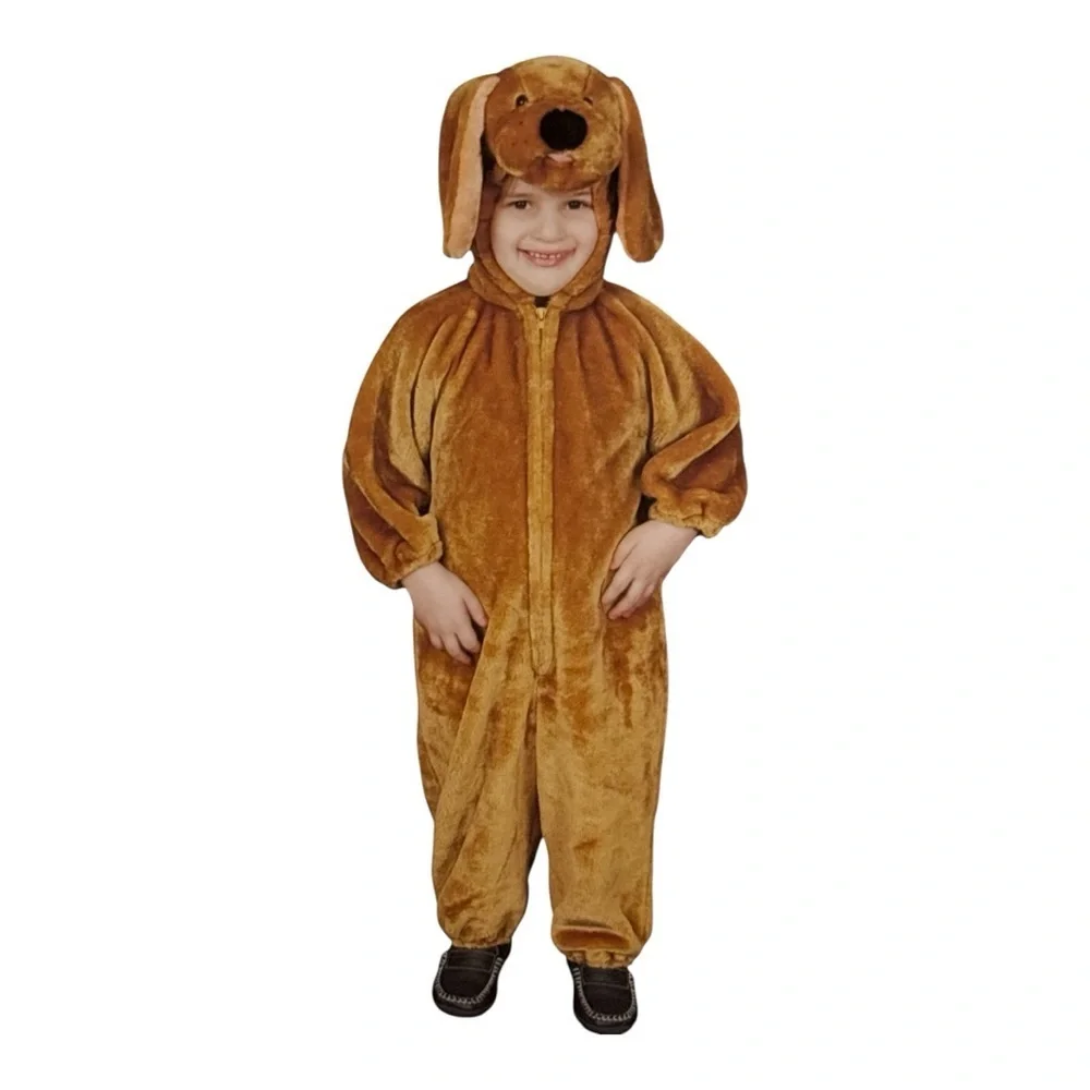 Dress Up America Brown Puppy Halloween Costume Hooded Jumpsuit Child M 8-10